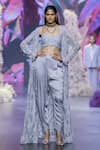 Buy_Nirmooha_Grey Butter Crepe Hand Embroidered Sequin Bustier Round Tassel Dhoti Pant Set _at_Aza_Fashions