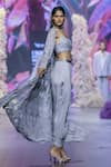 Nirmooha_Grey Butter Crepe Hand Embroidered Sequin Bustier Round Tassel Dhoti Pant Set _at_Aza_Fashions