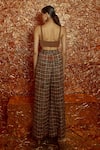 Shop_Nirmooha_Brown Pant Tweed Woven Checkered Sweetheart Plain Bustier With Flared _at_Aza_Fashions