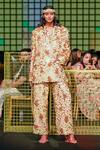 Buy_Nirmooha_Yellow Micro Embellished Sequins Lapel Collar 3d Blazer With Pant _at_Aza_Fashions