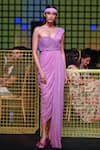 Buy_Nirmooha_Purple Lurex Embellished Cording Bustier Asymmetric Textured With Pleated Gown _at_Aza_Fashions