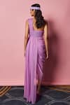 Nirmooha_Purple Lurex Embellished Cording Bustier Asymmetric Textured With Pleated Gown _at_Aza_Fashions