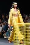 Nirmooha_Yellow Lurex Embellished Bead Cording Textured Bralette With Flared Pant _Online_at_Aza_Fashions