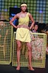 Buy_Nirmooha_Yellow Lurex Embellished Beads One Shoulder Overlap Skirt With Crop Top _at_Aza_Fashions