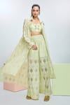 Buy_Nirmooha_Green Chantilly Lace Embroidered Floral Bustier Straight Shrug With Pant Set _at_Aza_Fashions