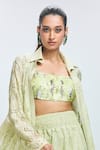 Nirmooha_Green Chantilly Lace Embroidered Floral Bustier Straight Shrug With Pant Set _Online_at_Aza_Fashions