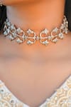 Buy_Shazé_White Marquise Stone Alba Mughal Carved Choker _at_Aza_Fashions