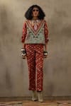 Aseem Kapoor_Multi Color Jacket Mushroom Twill Printed Floral Zahra Sweatshirt And Pant Set _Online_at_Aza_Fashions