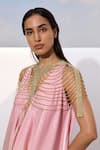 Buy_AKHL_Pink Satin (20% Polyester 80% Rayon) Hand Embroidered Ombre Asymmetric Dress _Online_at_Aza_Fashions