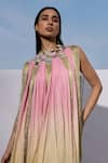 AKHL_Pink Chiffon (100% Viscose) Hand Dyed Mirror Metallic Trims High Detailed Kaftan _Online_at_Aza_Fashions