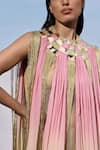 Buy_AKHL_Pink Chiffon (100% Viscose) Hand Dyed Mirror Metallic Trims High Detailed Kaftan _Online_at_Aza_Fashions