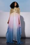 Buy_AKHL_Pink Chiffon (100% Viscose) Hand Embroidered Fringes High Dyed Ombre Kaftan _at_Aza_Fashions