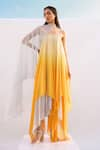 Buy_AKHL_Yellow Chiffon (100% Viscose) Hand Embroidered Kaftan And Scarf Ombre With _at_Aza_Fashions