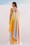 Shop_AKHL_Yellow Chiffon (100% Viscose) Hand Embroidered Kaftan And Scarf Ombre With _at_Aza_Fashions