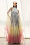 Buy_AKHL_Silver Tulle (100% Nylon) High Ombre Hand Dyed Kaftan _at_Aza_Fashions