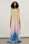 Buy_AKHL_Pink Satin (20% Polyester 80% Rayon) Mirror Metallic Yoke Trim Kaftan Dress _at_Aza_Fashions