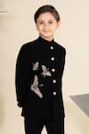 Buy_LITTLE BOYS CLOSET_Black Suiting Sandwash Embroidery Cut Dana Bird Bandhgala With Pant _Online_at_Aza_Fashions