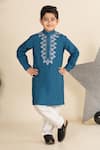 Buy_LITTLE BOYS CLOSET_Blue Cotton Silk Embroidery Geometric Motif Kurta With Pyjama _at_Aza_Fashions