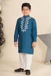 Shop_LITTLE BOYS CLOSET_Blue Cotton Silk Embroidery Geometric Motif Kurta With Pyjama _at_Aza_Fashions