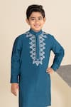 Buy_LITTLE BOYS CLOSET_Blue Cotton Silk Embroidery Geometric Motif Kurta With Pyjama _Online_at_Aza_Fashions