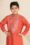 LITTLE BOYS CLOSET_Orange Cotton Silk Embroidery Rexine Kurta With Pyjama _Online_at_Aza_Fashions