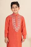 Buy_LITTLE BOYS CLOSET_Orange Cotton Silk Embroidery Rexine Kurta With Pyjama _Online_at_Aza_Fashions