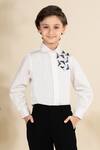 Shop_LITTLE BOYS CLOSET_White Cotton Satin Embroidery Tube Beads Yoke Shirt _at_Aza_Fashions