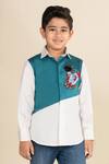 Shop_LITTLE BOYS CLOSET_White Cotton Satin Embroidery Astronaut Color Block Shirt _at_Aza_Fashions