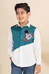 LITTLE BOYS CLOSET_White Cotton Satin Embroidery Astronaut Color Block Shirt _Online_at_Aza_Fashions