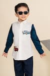 Shop_LITTLE BOYS CLOSET_White Cotton Satin Embroidery Car Color Block Shirt _at_Aza_Fashions