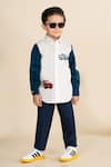 LITTLE BOYS CLOSET_White Cotton Satin Embroidery Car Color Block Shirt _Online_at_Aza_Fashions