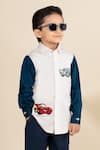 Shop_LITTLE BOYS CLOSET_White Cotton Satin Embroidery Car Color Block Shirt _Online_at_Aza_Fashions