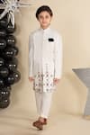 Shop_LITTLE BOYS CLOSET_Ivory Cotton Silk Embroidery Patola Thread Sherwani With Pyjama _at_Aza_Fashions