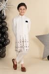 LITTLE BOYS CLOSET_Ivory Cotton Silk Embroidery Patola Thread Sherwani With Pyjama _Online_at_Aza_Fashions