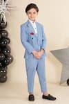 Buy_LITTLE BOYS CLOSET_Blue Linen Suiting Embroidery Floral Blazer And Pant Set _at_Aza_Fashions