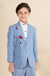 Shop_LITTLE BOYS CLOSET_Blue Linen Suiting Embroidery Floral Blazer And Pant Set _Online_at_Aza_Fashions