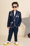 Buy_LITTLE BOYS CLOSET_Blue Suiting Polyester Embroidery Aeroplane Yoke Blazer With Pant _at_Aza_Fashions