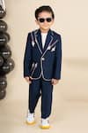 Shop_LITTLE BOYS CLOSET_Blue Suiting Polyester Embroidery Aeroplane Yoke Blazer With Pant _at_Aza_Fashions