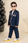 LITTLE BOYS CLOSET_Blue Suiting Polyester Embroidery Aeroplane Yoke Blazer With Pant _Online_at_Aza_Fashions