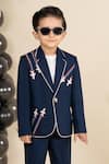 LITTLE BOYS CLOSET_Blue Suiting Polyester Embroidery Aeroplane Yoke Blazer With Pant _at_Aza_Fashions