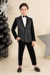 Buy_LITTLE BOYS CLOSET_Black Suiting Sandwash Embroidery Sequin Shawl Collar Tuxedo Set _at_Aza_Fashions