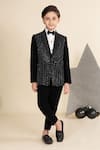 Shop_LITTLE BOYS CLOSET_Black Suiting Sandwash Embroidery Sequin Shawl Collar Tuxedo Set _at_Aza_Fashions