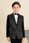 Buy_LITTLE BOYS CLOSET_Black Suiting Sandwash Embroidery Sequin Shawl Collar Tuxedo Set _Online_at_Aza_Fashions