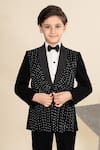 Shop_LITTLE BOYS CLOSET_Black Suiting Sandwash Embroidery Sequin Shawl Collar Tuxedo Set _Online_at_Aza_Fashions