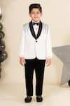 Shop_LITTLE BOYS CLOSET_White Suiting Sandwash Embroidery Cutdana Shawl Collar Tuxedo Set _at_Aza_Fashions