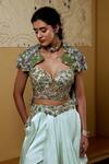 Moledro_Blue Crochet Embroidery Sequins Cutout Survi Floral Blouse With Draped Pant _at_Aza_Fashions