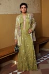 Buy_Moledro_Green Fluid Organza Embroidery Beads Jumpsuit Tarz Crystal Draped With Balzer _at_Aza_Fashions