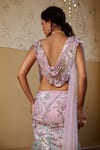 Moledro_Purple Georgette Embroidery Resham One Shoulder Vaani Sequin Pre-draped Saree _Online_at_Aza_Fashions