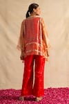 Shop_Neitri_Red Silk Tissue Embroidered Thread V-neck Mugdha Sheer Top With Pant _at_Aza_Fashions