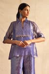 Buy_Neitri_Blue Silk Tissue Embroidered Beads Collar Samaira Brocade Yoke Top With Pant _Online_at_Aza_Fashions